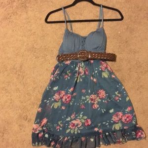 Blue floral dress with belt